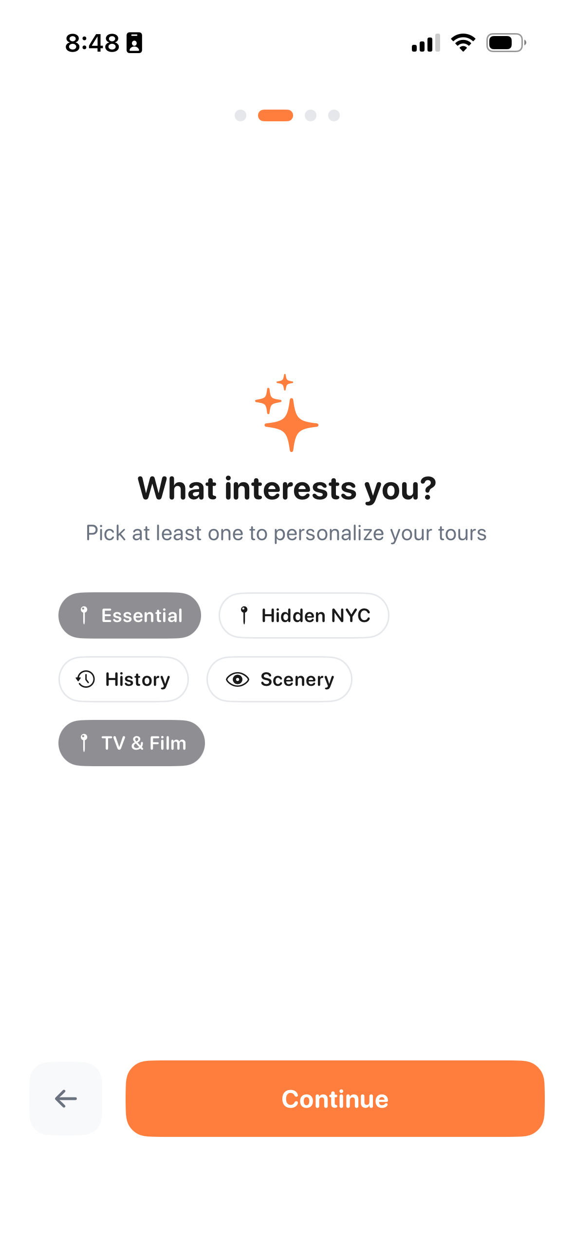 Pick your interests to personalize tours