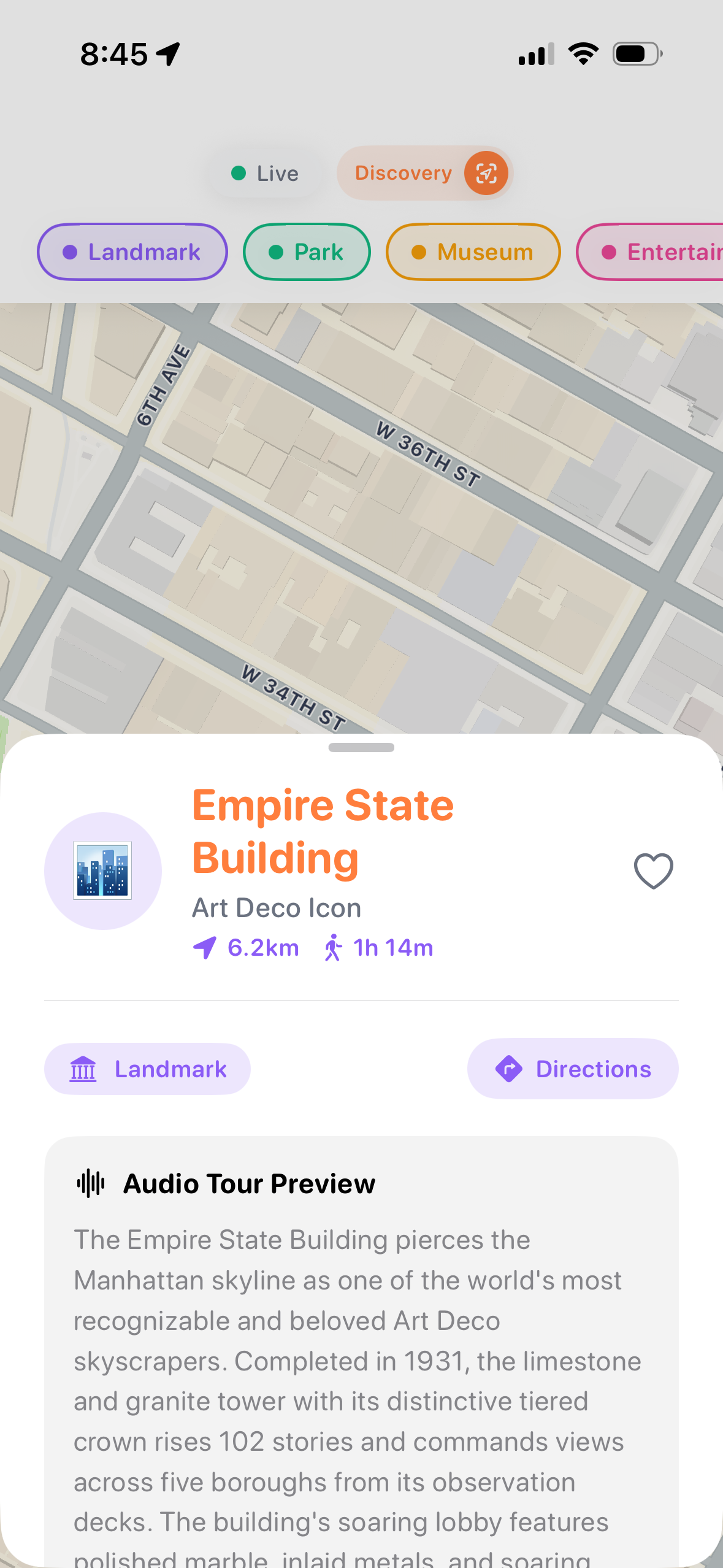 Empire State Building location with audio tour preview