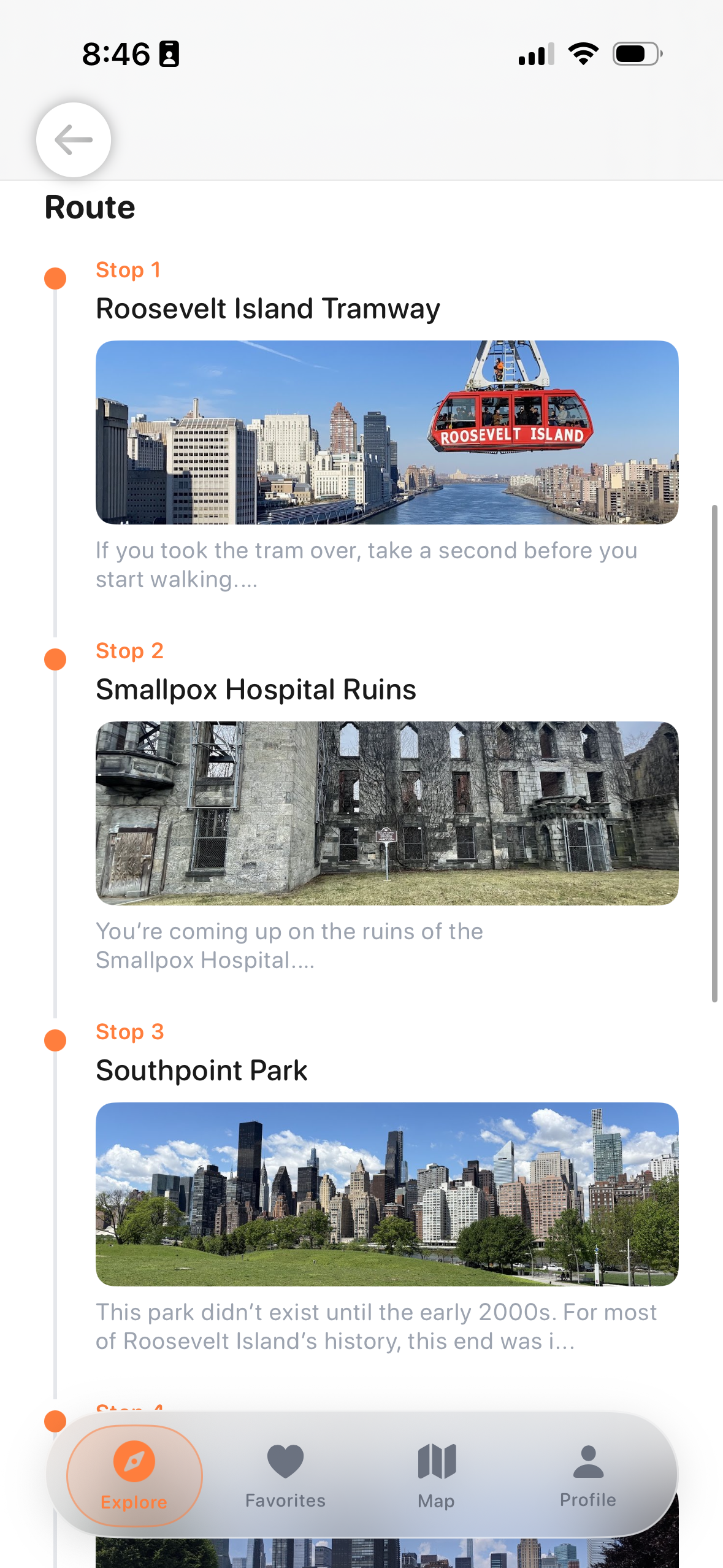 Roosevelt Island tour route with stops and narration