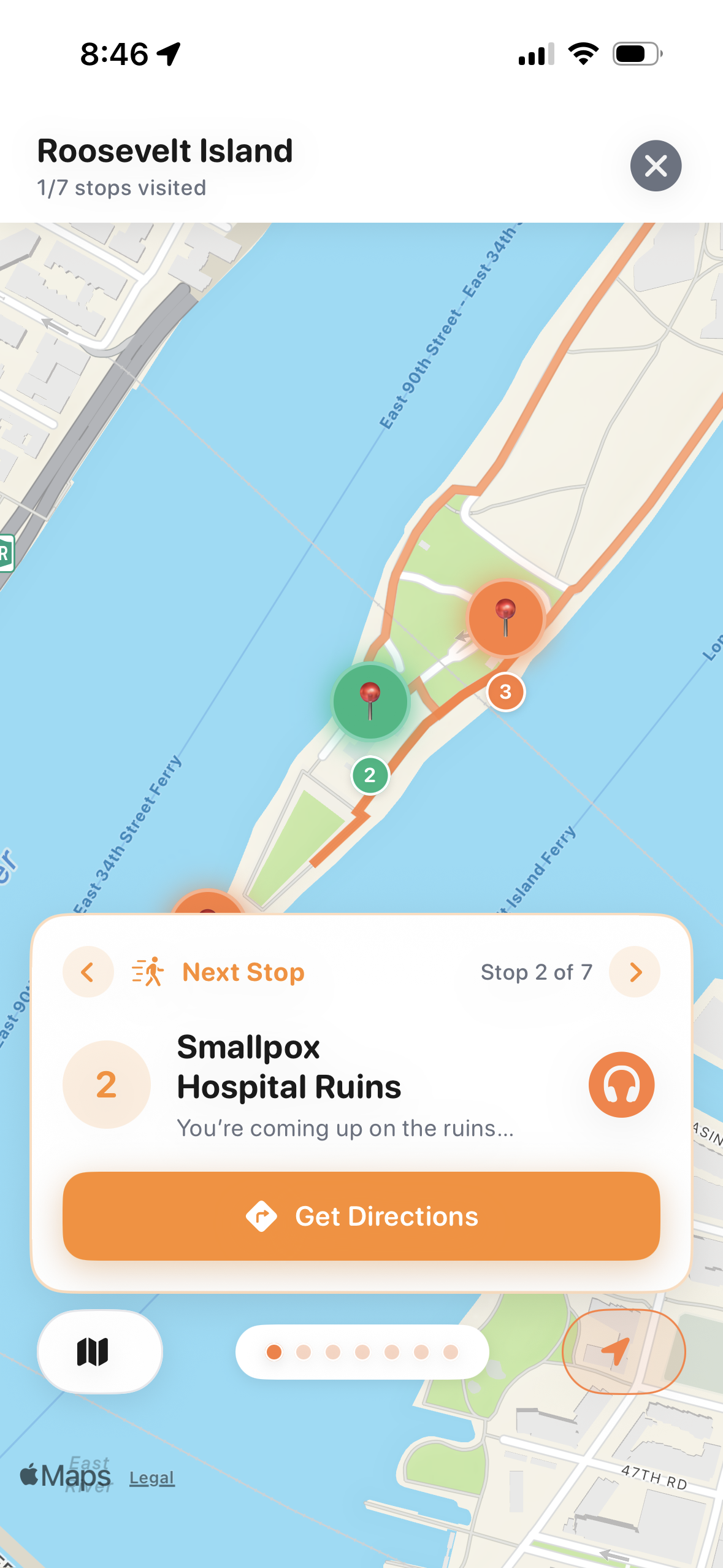 Tour map with walking route and stops